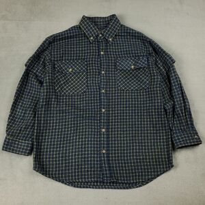 Vintage 90s Y2K Flannel Shirt Mens Large Button Down Houndstooth Plaid Midweight